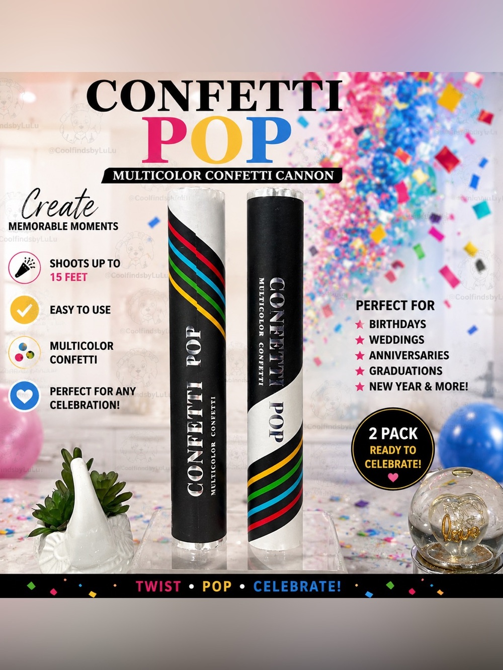 Multicolor Confetti Cannon - 2 Pack